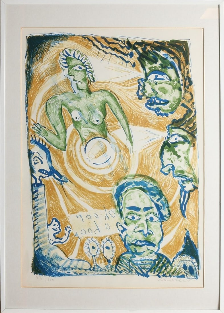 Lucebert - Lithograph - Handsigned: Artist: Lucebert Title: Composition Technique: Lithograph on Handmade paper size: 61,5 x 45 cm. (24,2 x 17,7 inch) Framed: 70,5 x 50 cm. (27,75 x 19,7 inch) More Informatio
