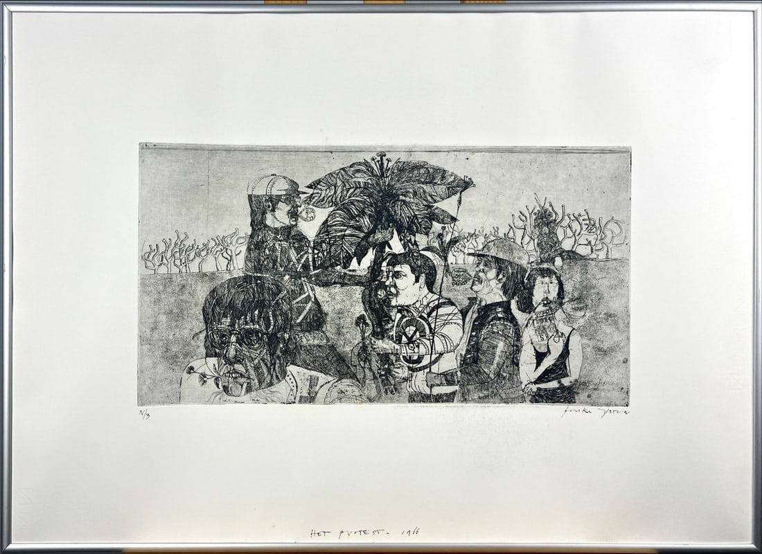 Bouke Ylstra - Etching - hand signed: Artist: Ylstra, Bouke Title: Het protest Technique: Etching on Handmade paper size: 50 x 70 cm. (19,7 x 27,55 inch) Framed: 51 x 71 cm. (20,1 x 27,95 inch) More Information Bouke YLSTRA (Den Haag