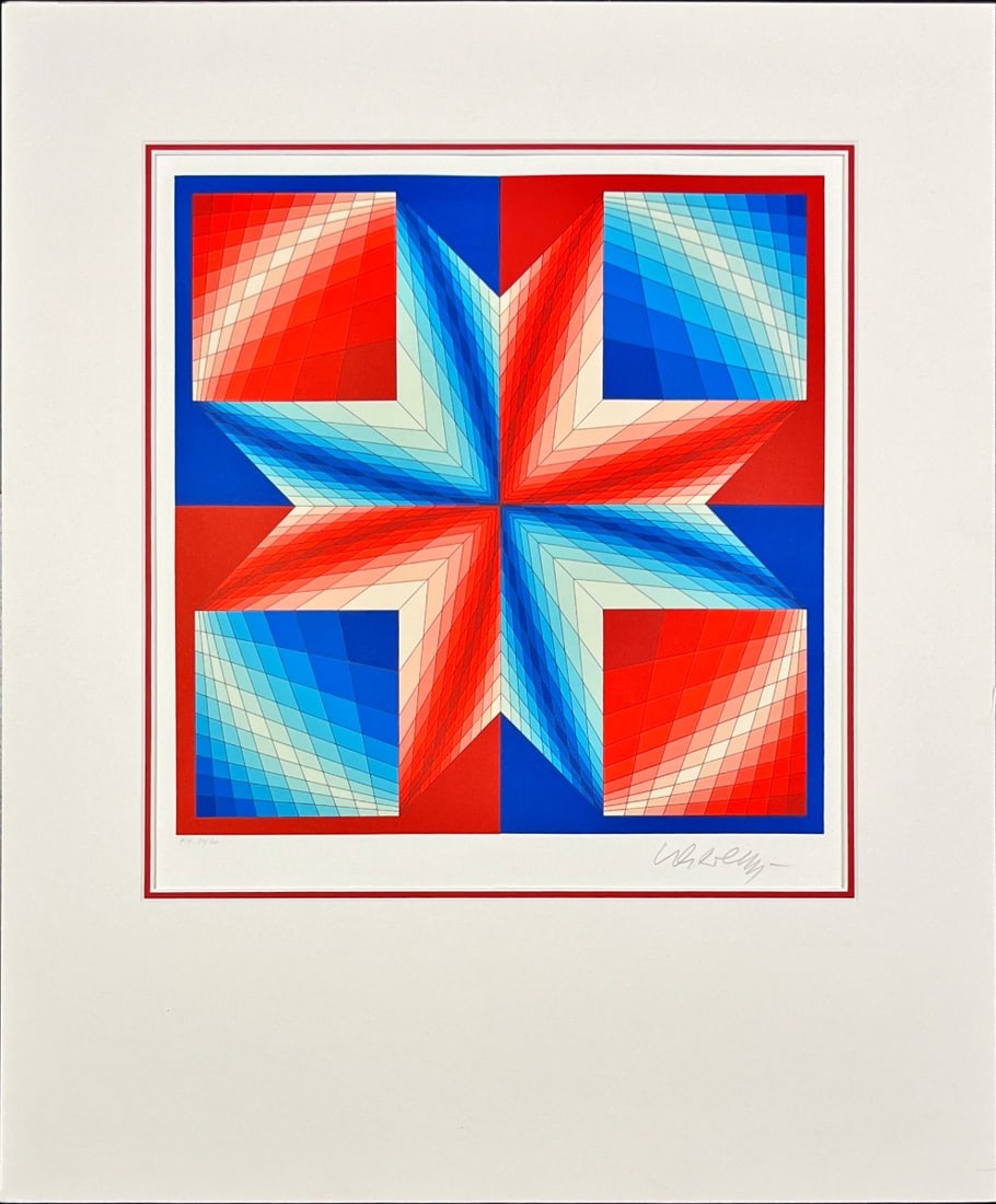 Vasarely, Victor - Hand-Signed and numbered - Lithograph.: Artist: Vasarely, Victor Title: Untitled Technique: Lithograph on Handmade paper size: 50 x 45 cm. (19,7 x 17,7 inch) Framed: 63 x 53 cm. (24,8 x 20,85 inch) More Informati