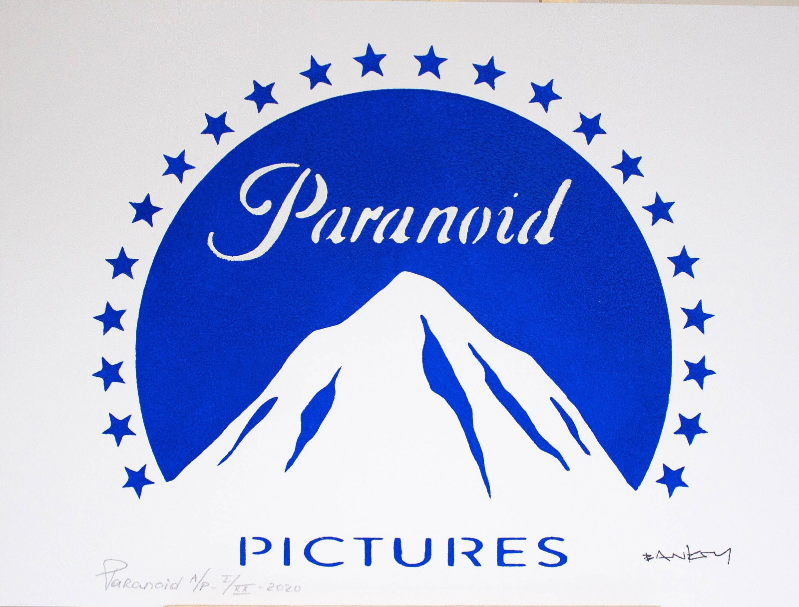 Banksy, after - Stencil / Spray.: Artist: Banksy, after Title: Paranoid Technique: Stencil/Spray on Arches paper 360 g size: 40 x 30 cm. (15,75 x 11,8 inch) Framed: Not framed More Information Title: Paranoid. Banksy, after.