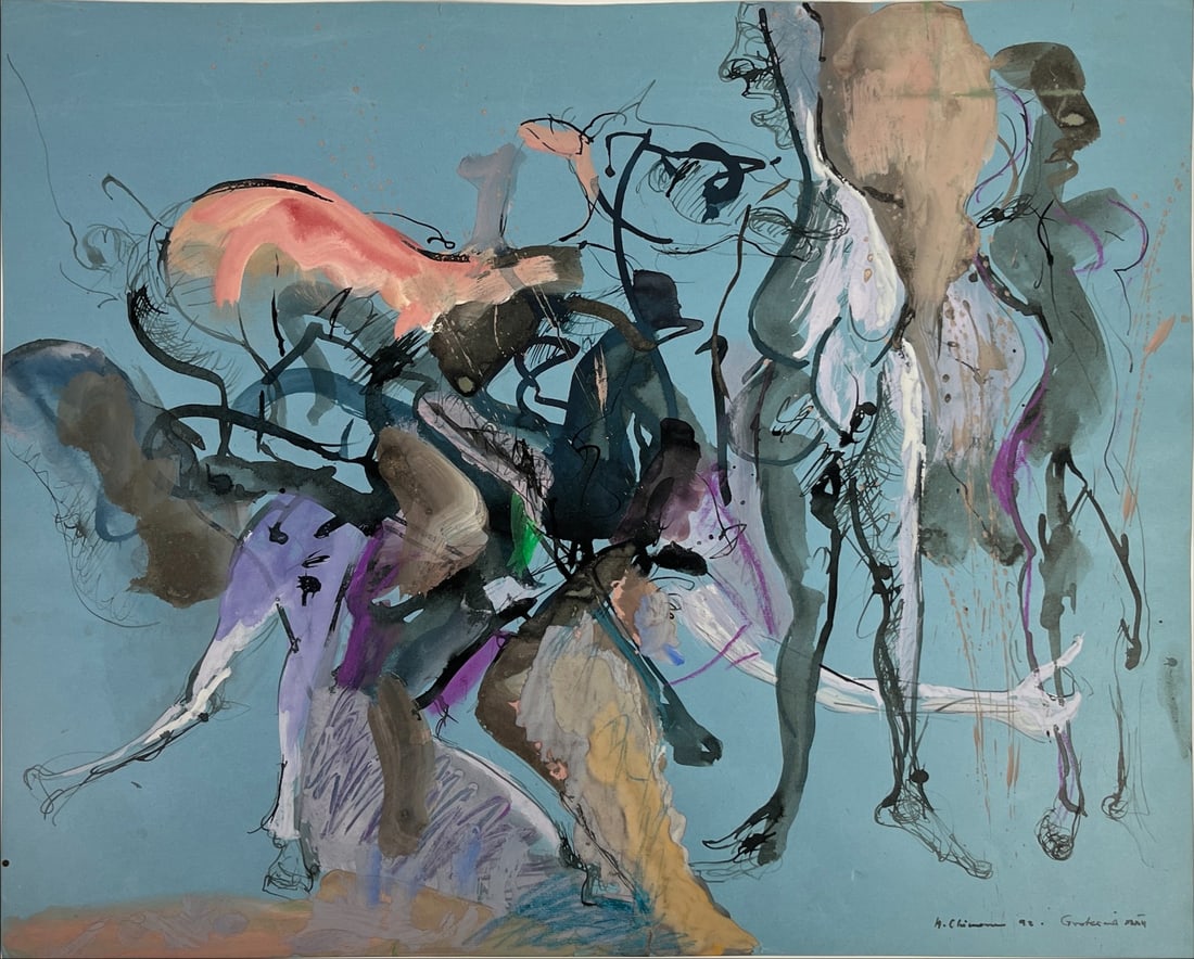 Mihai Chiuaru - Gouache - Hand signed: Artist: Chiuaru, Mihai Title: Grotesca Technique: Gouache on Handmade paper size: 55,5 x 70,5 cm. (21,85 x 27,75 inch) Framed: Not framed More Information Mihai Chiuaru is a contemporary artist, born