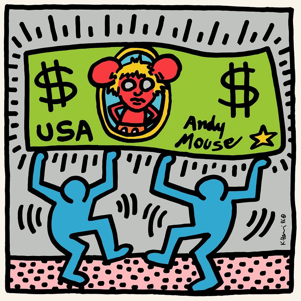 Keith Haring - Screenprint - Signed: Artist: Haring, Keith Title: Andy Mouse Technique: Screenprint on Lenox museum board size: 91,4 x 91,4 cm. (36 x 36 inch) Framed: Not framed More Information Keith Hari