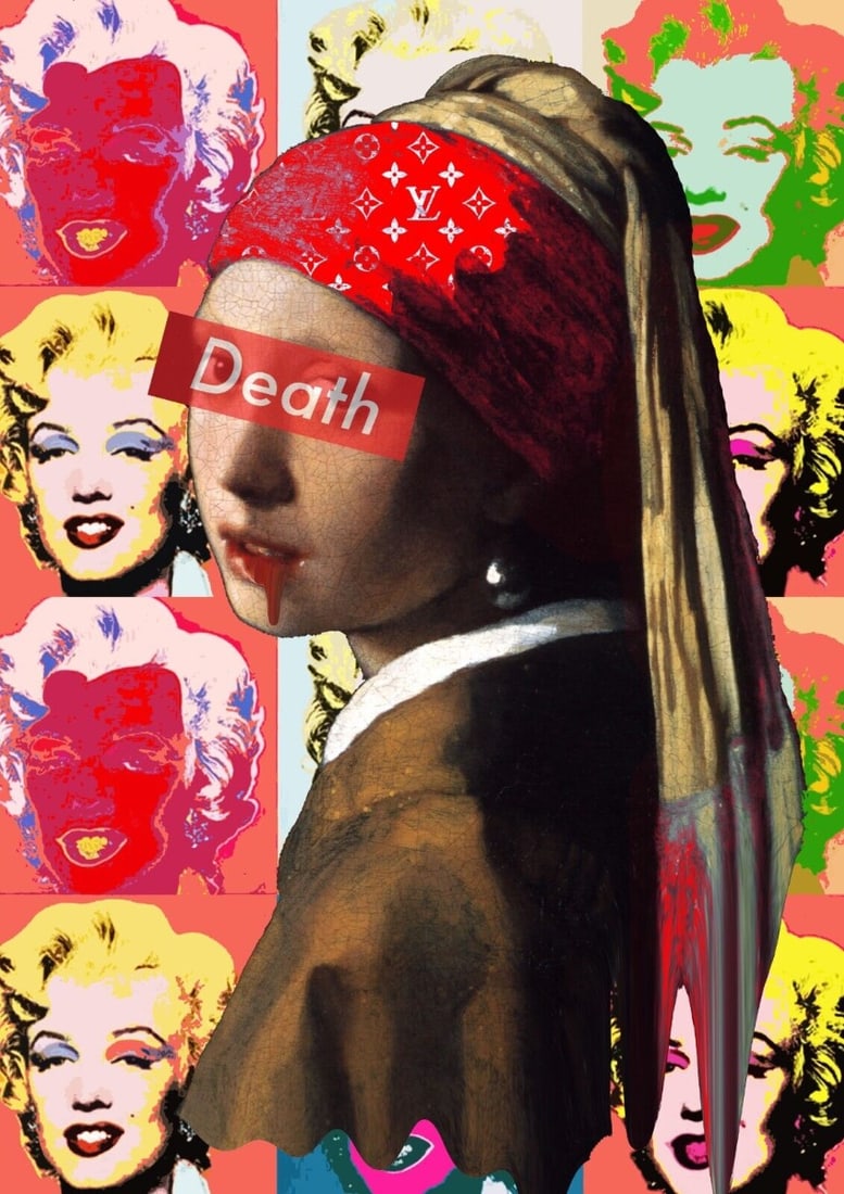 Death NYC - Girl with a Pearl Earring with Marilyn Monroe - Hand Signed: Artist: Death NYC Title: Girl with a Pearl Earring with Marilyn Monroe Technique: Mixed techniques on Fine art 300 gsm paper size: 45 x 32 cm. (17,7 x 12,6 inch) Framed: Not framed More Information