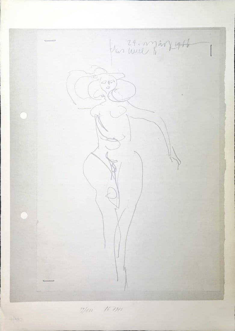 Franz Eggenschwiler - Lithograph: Artist: Eggenschwiler, Franz Title: Untitled Technique: Lithograph on Handmade paper size: 76 x 54 cm. (29,9 x 21,25 inch) Framed: Not framed More Information Numbered and dated. Franz Eggenschwiler