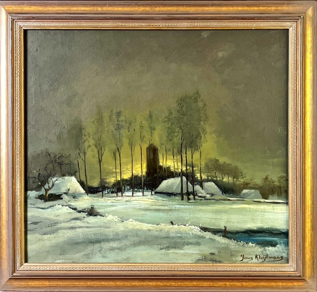 Janus Kluijtmans - Oil Painting - Hand-signed: Artist: Kluijtmans. Janus Title: Dutch winter's evening Technique: Oil painting on Canvas size: 40,5 x 45,5 cm. (15,95 x 17,9 inch) Framed: 49 x 54 cm. (19,3 x 21,25 inch)
