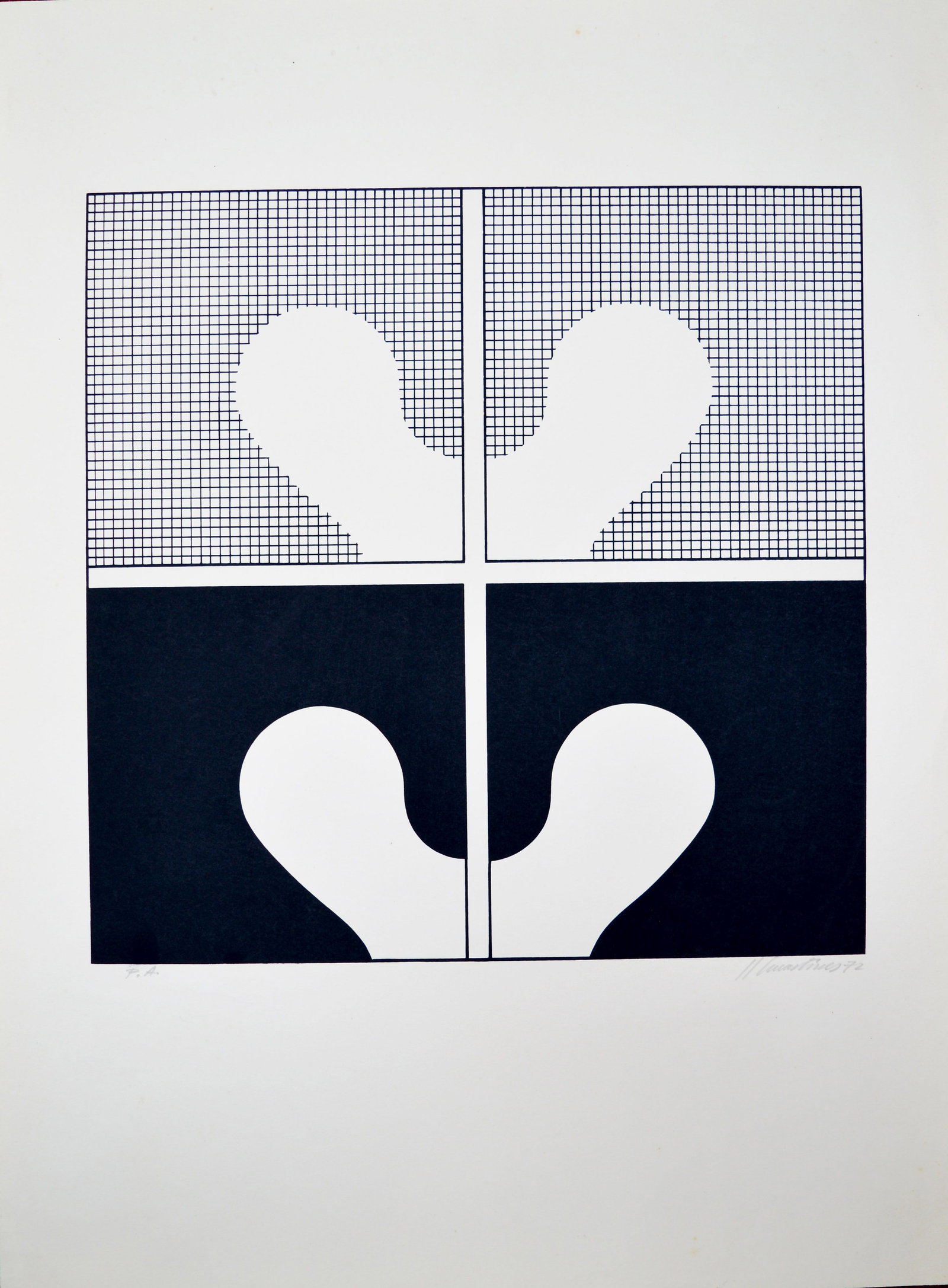 Martinez, Juan - Silkscreen/hole punching - Handsigned: Artist: Martinez, Juan Title: Composition. (black) Technique: Silkscreen on Arches paper size: 68,5 x 50 cm. (26,95 x 19,7 inch) Framed: Not framed More Information Title: Composition. (black)