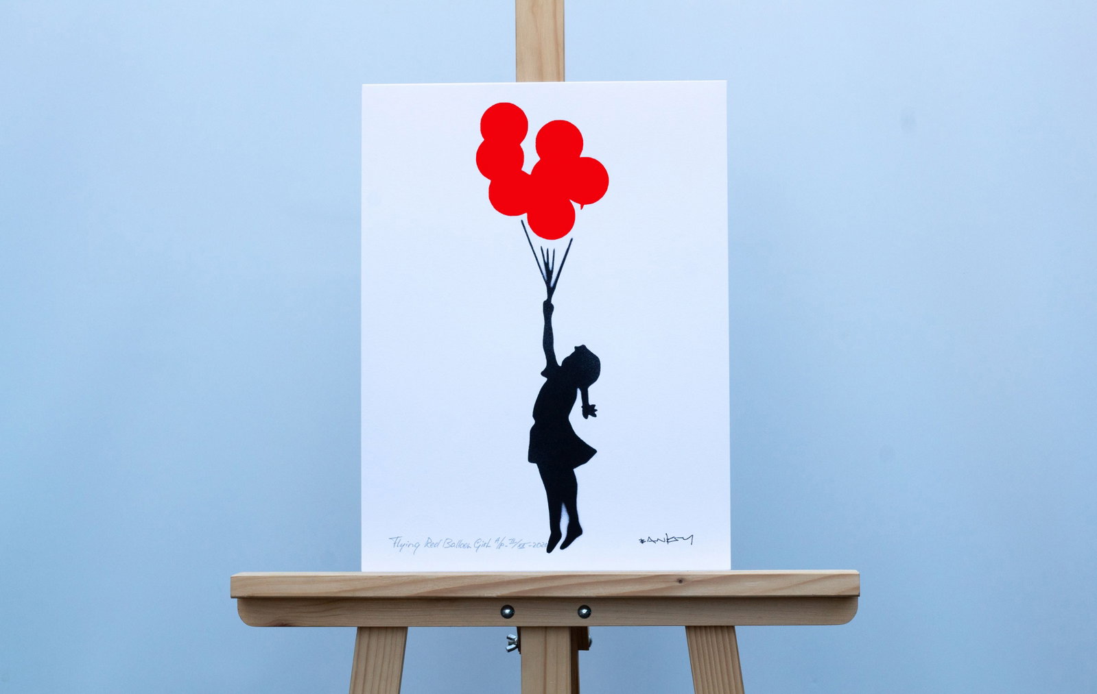 Banksy, after - Stencil / Spray.: Artist: Banksy, after Title: Flying Red Balloon Girl Technique: Stencil/Spray on Arches paper 360 g size: 40 x 30 cm. (15,75 x 11,8 inch) Framed: Not framed More Information Title: Flying Red Balloon