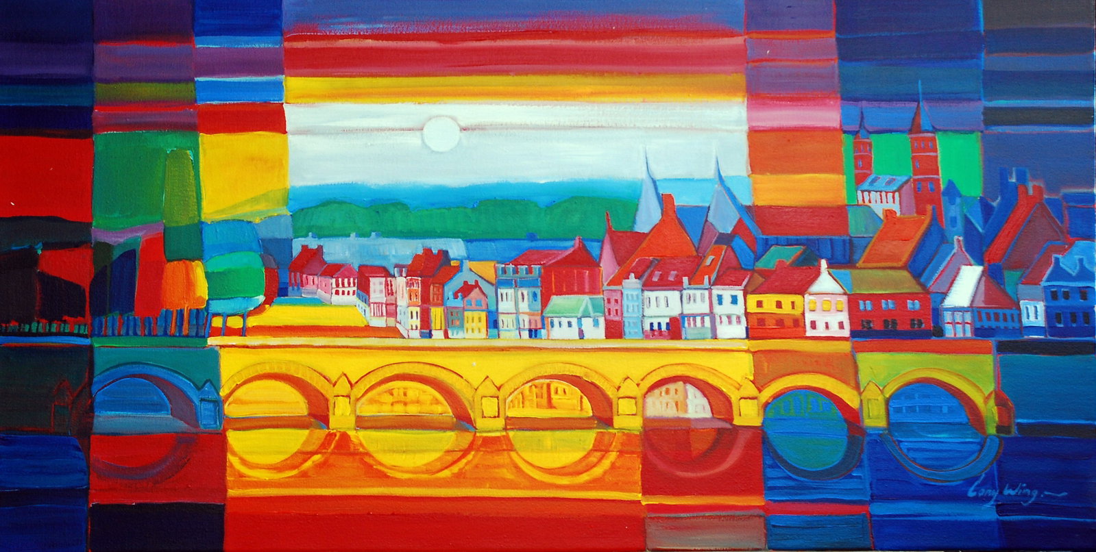 Wing, Lony - Acryl Painting - Handsigned: Artist: Wing, Lony Title: Maastricht Technique: Acrylic painting on Canvas size: 50 x 100 cm. (19,7 x 39,35 inch) More Information Hand signature by the Artist. Comes with COA.