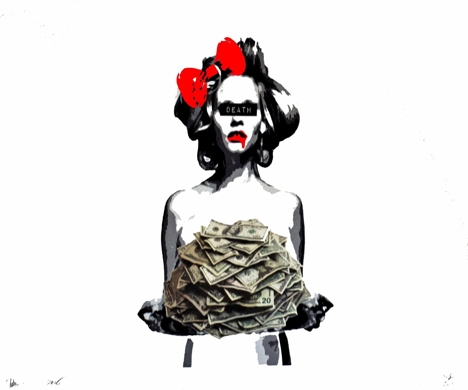 Death NYC - Silkscreen.: Artist: Death NYC Title: Waitress Money Pc Technique: Silkscreen on Fine art 300 gsm paper size: 45 x 32 cm. (17,7 x 12,6 inch) Framed: Not framed More Information Hand signature by the Artist.