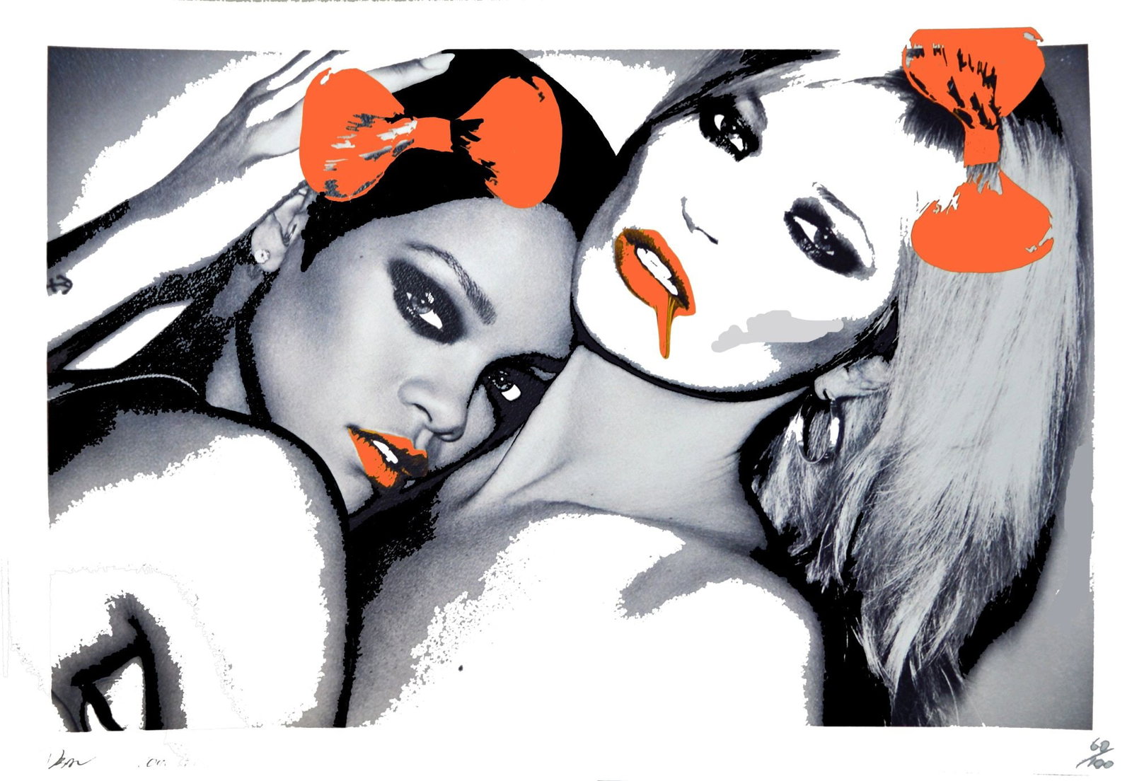Death NYC - Kate Moss Rihanna O - Silkscreen: Artist: Death NYC Title: Kate Moss Rihanna O Technique: Silkscreen on Fine art 300 gsm paper size: 45 x 32 cm. (17,7 x 12,6 inch) Framed: Not framed More Information Hand signature by the Artist.