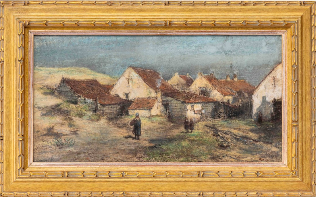 Salomon Leonardus Verveer - Chalk Drawing - Hand signed: Artist: Verveer, Salomon Leonardus Title: Woman and two children in a dune village Technique: Pastel drawing on Handmade paper size: 21 x 41 cm. (8,25 x 16,15 inch) Framed: 32,5 x 52 cm. (12,8 x