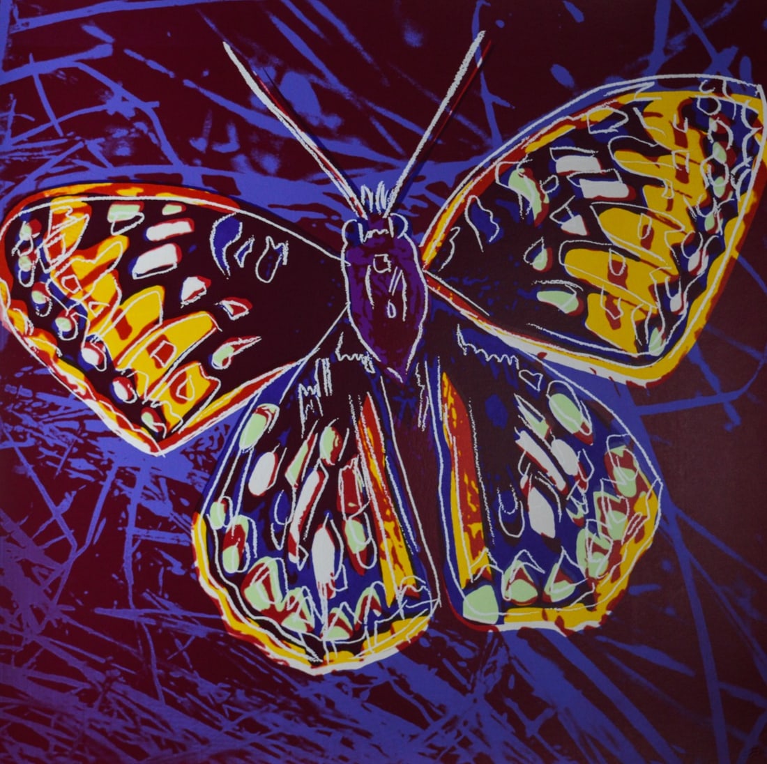 Andy Warhol - Silkscreen - San Francisco Silverspot Butterfly from the series Endangered Species: Artist: Warhol, Andy Title: San Francisco Silverspot Butterfly Technique: Silkscreen on Lenox museum board size: 96,52 x 96,52 cm. (38 x 38 inch) Framed: Not framed More Information Screen print