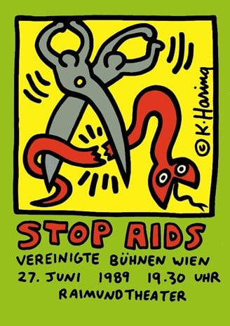 Keith Haring - Serigraph: Artist: Haring, Keith Title: Stop AIDS Technique: Serigraphic on Paper size: 83,7 x 58,5 cm. (32,95 x 23,05 inch) Framed: Not framed More Information About the artist Keith Allen Haring
