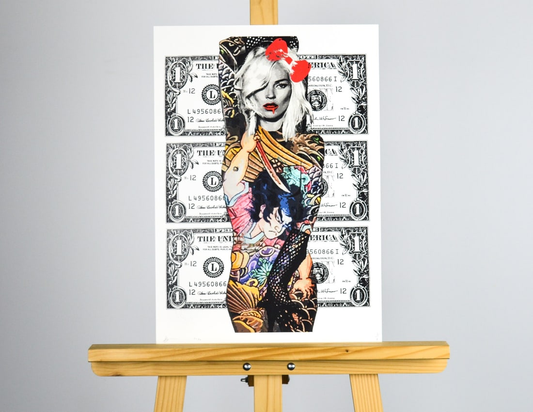Death NYC - Kate Moss Money: Artist: Death NYC Title: Kate Moss Money Technique: Silkscreen on Fine art 300 gsm paper size: 45 x 32 cm. (17,7 x 12,6 inch) Framed: Not framed More Information Hand signature by the Artist.