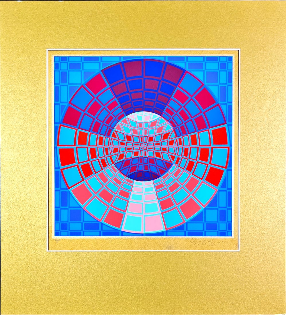 Vasarely, Victor - Hand-Signed and numbered - Lithograph.: Artist: Vasarely, Victor Title: Untitled Technique: Lithograph on Handmade paper size: 44 x 37,5 cm. (17,3 x 14,75 inch) Framed: 52 x 48 cm. (20,45 x 18,9 inch) More Inform