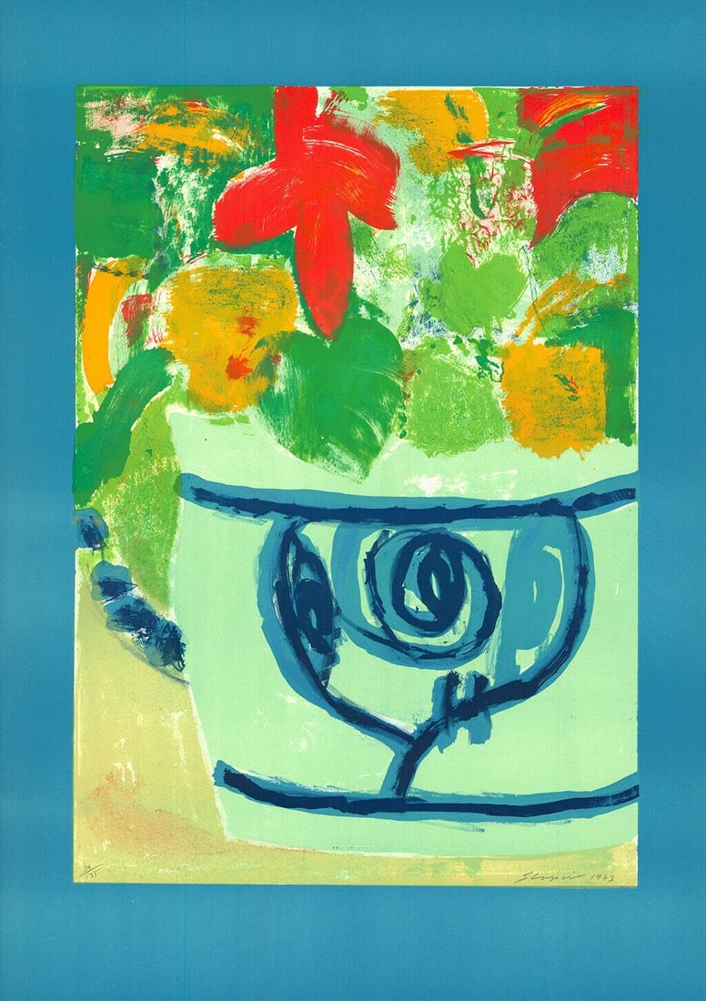 Shapiro, Shmuel - Lithograph - Handsigned: Artist: Shapiro, Shmuel Title: Potted flowers Technique: Lithograph on Handmade paper size: 75,4 x 53,5 cm. (29,7 x 21,05 inch) Framed: Not framed More Information Hand