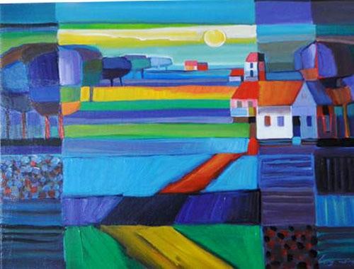 Wing, Lony - Acryl Painting.: Artist: Wing, Lony Title: The Blue View Technique: Acrylic painting on Canvas size: 40 x 50 cm. (15,75 x 19,7 inch) More Information Hand signature by the Artist. Comes with COA.