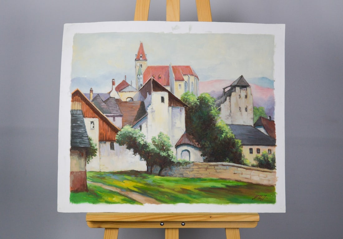 Nico Schiffers - Oil Painting on canvas: Artist: Schiffers, Nico Title: Buitenlands Dorpje Technique: Oil painting on Canvas size: 50 x 60 cm. (19,7 x 23,6 inch) Framed: Not framed More Information Nico SCHIFFERS (Vaals 1912 - Nieuwegein