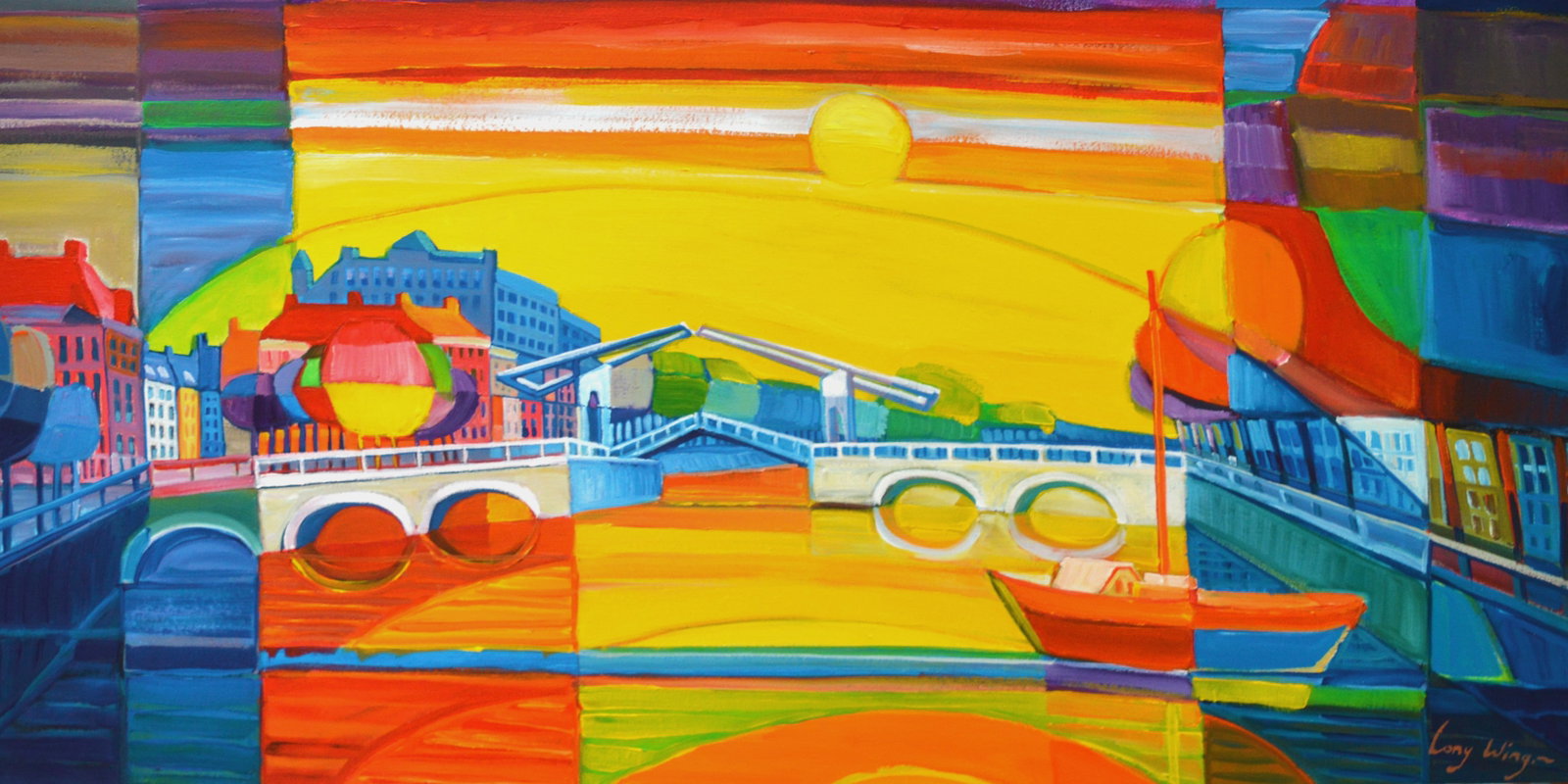 Wing, Lony - Acryl Painting - Handsigned: Artist: Wing, Lony Title: Maagdenburg A'dam Technique: Acrylic painting on Canvas size: 50 x 100 cm. (19,7 x 39,35 inch) More Information Hand signature by the Artist. Comes with COA. Shipped