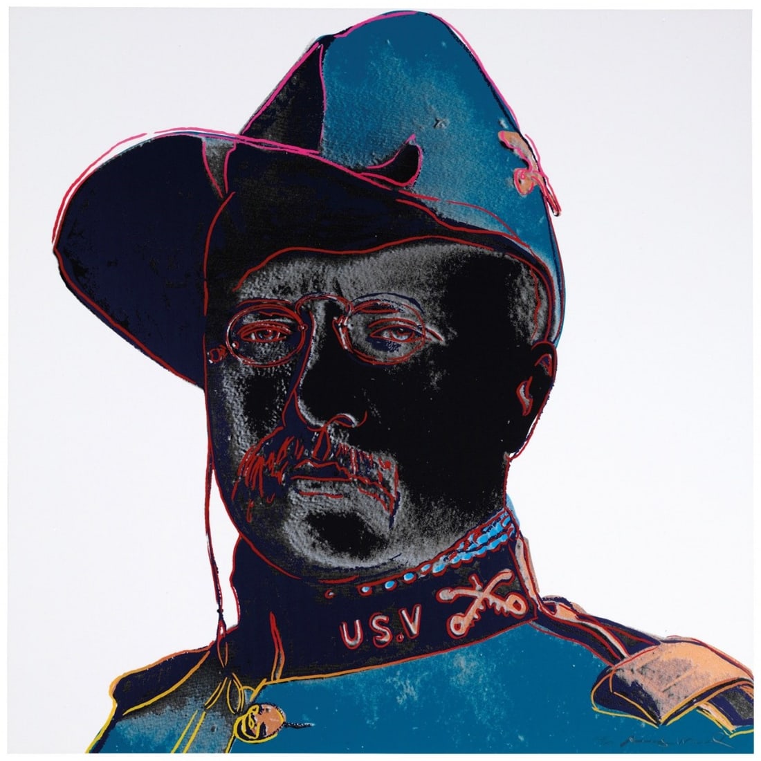 Andy Warhol - Serigraph - Cowboys &Indians - Signed: Artist: Warhol, Andy Title: Cowboys &Indians - Teddy Roosevelt Technique: Serigraphic on Lenox museum board size: 91,4 x 91,4 cm. (36 x 36 inch) Framed: Not framed More Inform