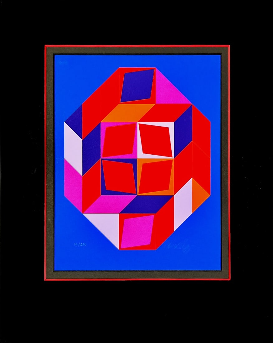 Vasarely, Victor - Hand-Signed and numbered - Lithograph.: Artist: Vasarely, Victor Title: Untitled Technique: Lithograph on Handmade paper size: 32,5 x 25 cm. (12,8 x 9,85 inch) Framed: 50 x 40 cm. (19,7 x 15,75 inch) More Informa