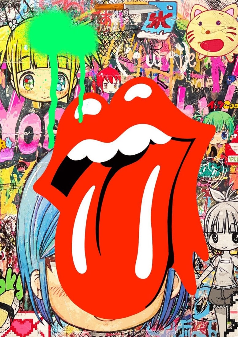 Death NYC - Rolling Stones- Hand Signed: Artist: Death NYC Title: Rolling Stones Technique: Graffiti Pop Art Print on Fine art 300 gsm paper size: 45 x 32 cm. (17,7 x 12,6 inch) Framed: Not framed More Information Hand signature by the