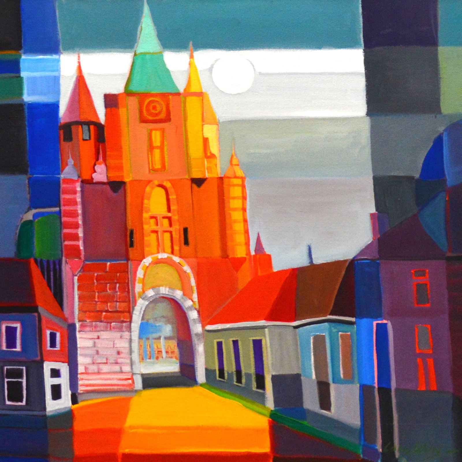 Wing, Lony - Acryl Painting - Handsigned: Artist: Wing, Lony Title: Amsterdamse poort Haarlem Technique: Acrylic painting on Canvas size: 50 x 50 cm. (19,7 x 19,7 inch) More Information Hand signature by the Artist. Comes with COA.Acrylic