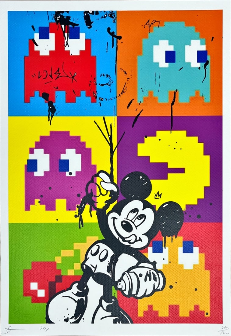 Death NYC - Invade Mickey - Hand signed: Artist: Death NYC Title: Invade Mickey Technique: Graffiti Pop Art Print on Fine art 300 gsm paper size: 45 x 32 cm. (17,7 x 12,6 inch) Framed: Not framed More Information Hand signature by the