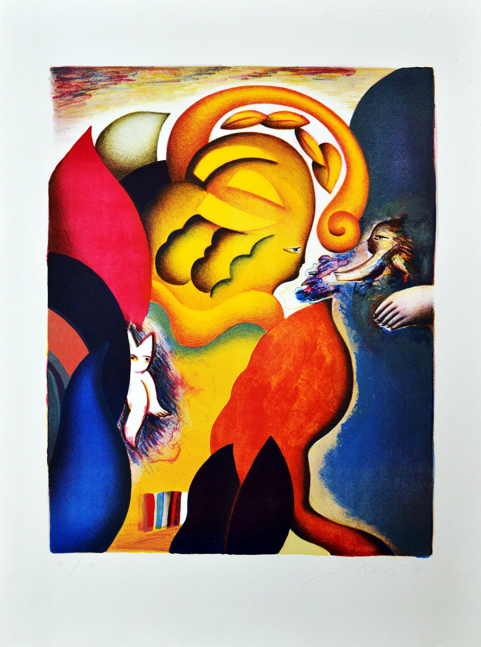 Remé. Jorge - Lithograph.: Artist: Remé, Jorg Title: Phoenix Technique: Lithograph on Arches paper size: 75 x 55 cm. (29,55 x 21,65 inch) Framed: Not framed More Information Edition: 4/100. Hands