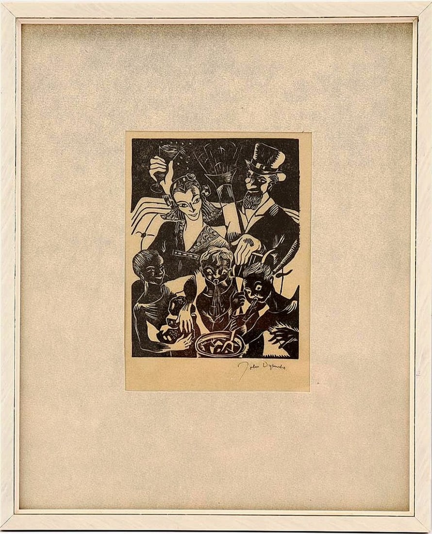 Johan Dijkstra - Woodcut - Hand signed: Artist: Dijkstra, Johan Title: Feest Technique: Woodcut on Handmade paper size: 20 x 15 cm. (7,85 x 5,9 inch) Framed: 31,5 x 25,5 cm. (12,4 x 10,05 inch) More Information</