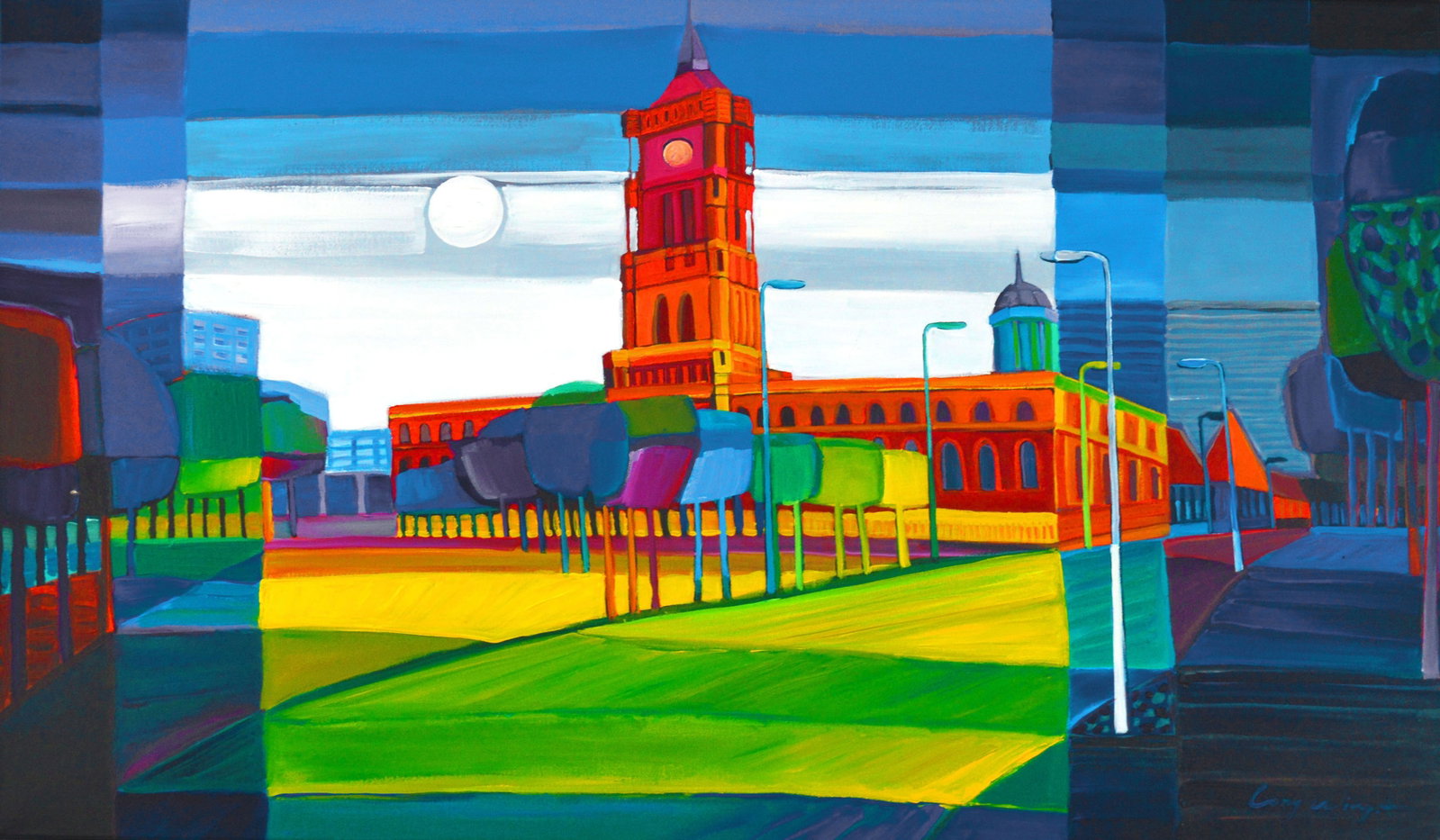 Wing, Lony - Acryl Painting - Handsigned: Artist: Wing, Lony Title: Rotes Rathaus Berlin Technique: Acrylic painting on Canvas size: 70 x 120 cm. (27,55 x 47,25 inch) More Information Rotes Rathaus Berlin Hand signature by the Artist. Comes
