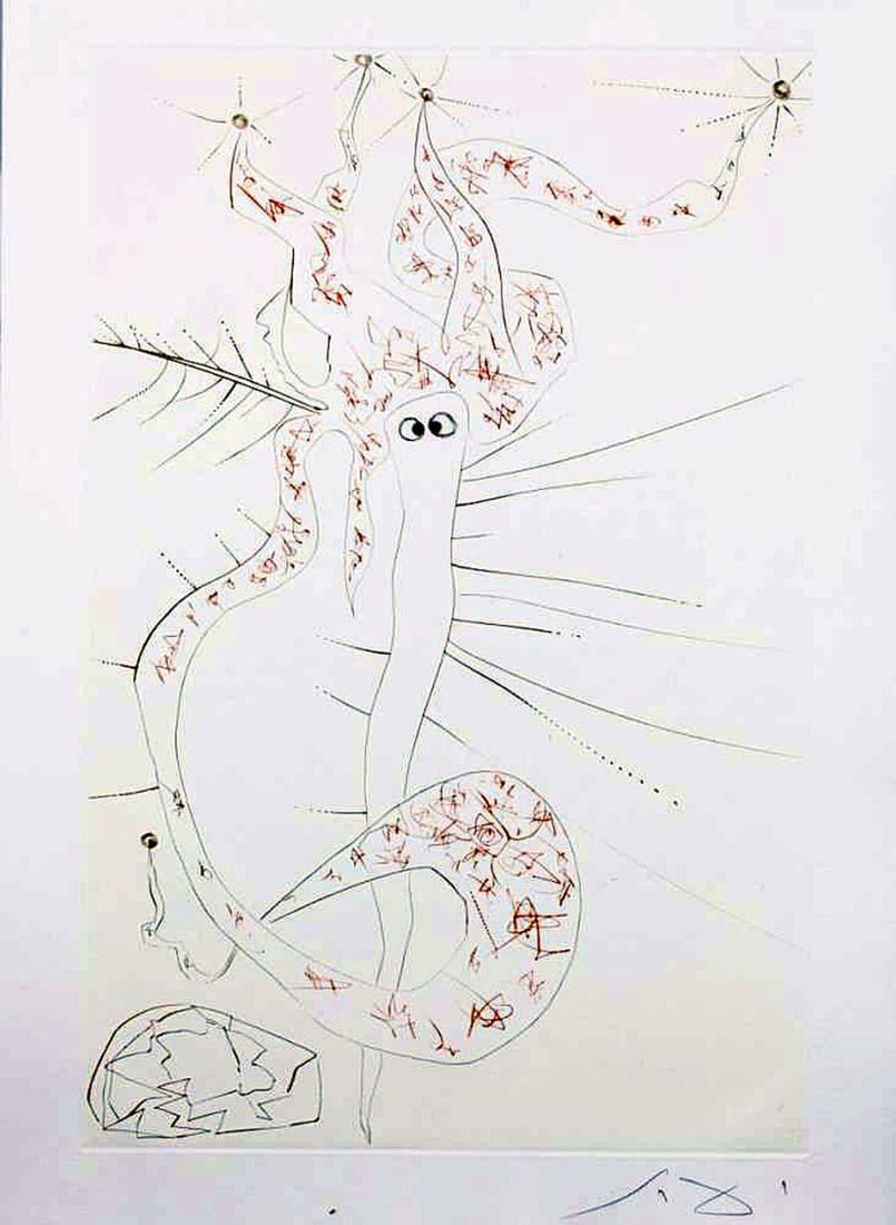Salvador Dali - Drypoint Etching - Hand-signed: Artist: Dali, Salvador Title: Tristal le Fou Technique: Etching on BFK Rives paper size: 40 x 26 cm. (15,75 x 10,25 inch) Framed: Not framed More Information Hand-signed "Dalì” in