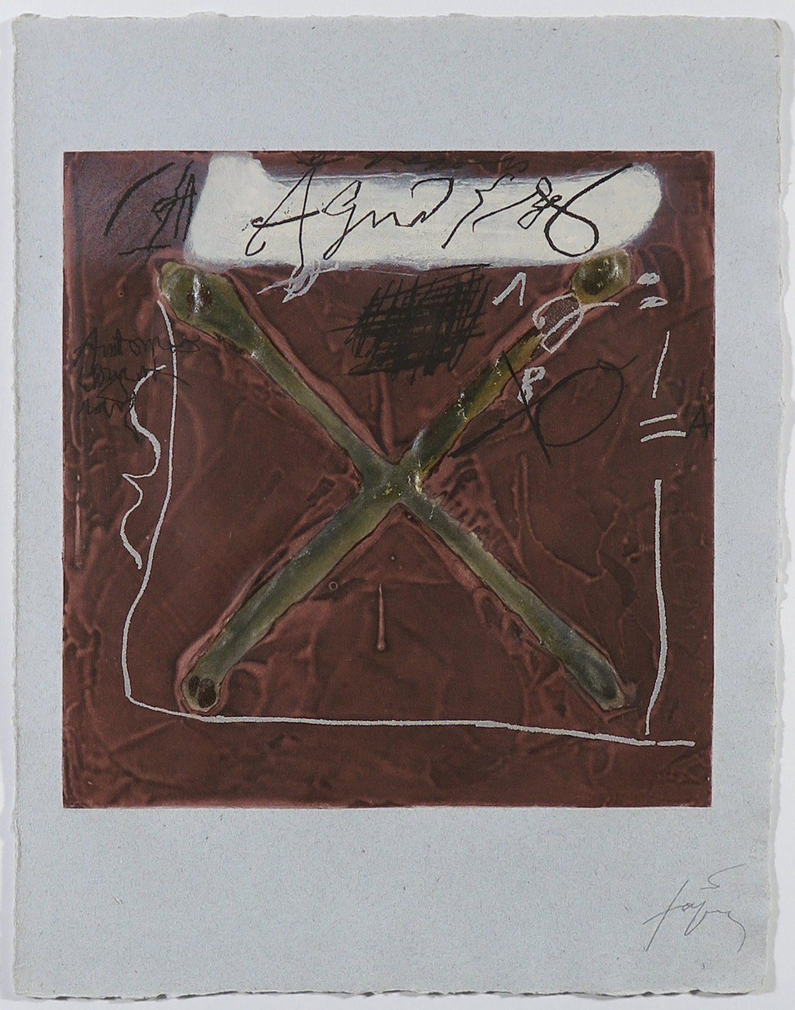 Tapies, Antoni -Etching - Handsigned: Artist: Tapies, Antoni Title: Composition Technique: Etching on Handmade paper size: 78,5 x 58,5 cm. (30,9 x 23,05 inch) Framed: Not framed More Information This beautiful Original color etching with