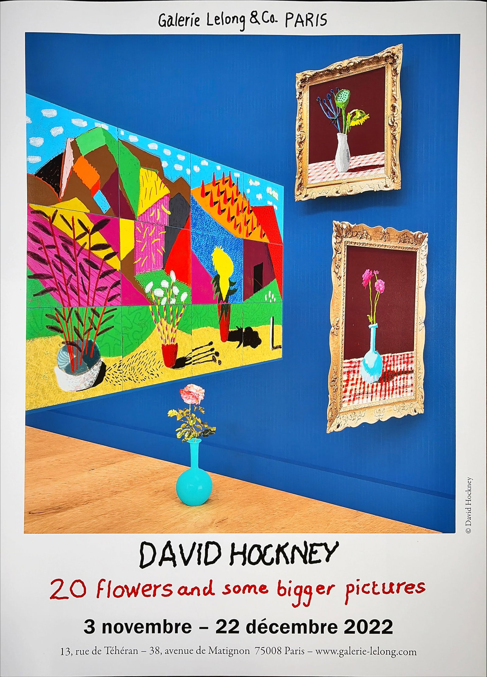 David Hockney - Poster Exhibition Galerie Lelong Paris 2022: Artist: Hockney, David Title: Poster Exhibition Galerie Lelong Paris 2022 Technique: Exhibition Poster on Fine art paper size: 99,6 x 74,6 cm. (39,2 x 29,35 inch) Framed: Not framed More Information