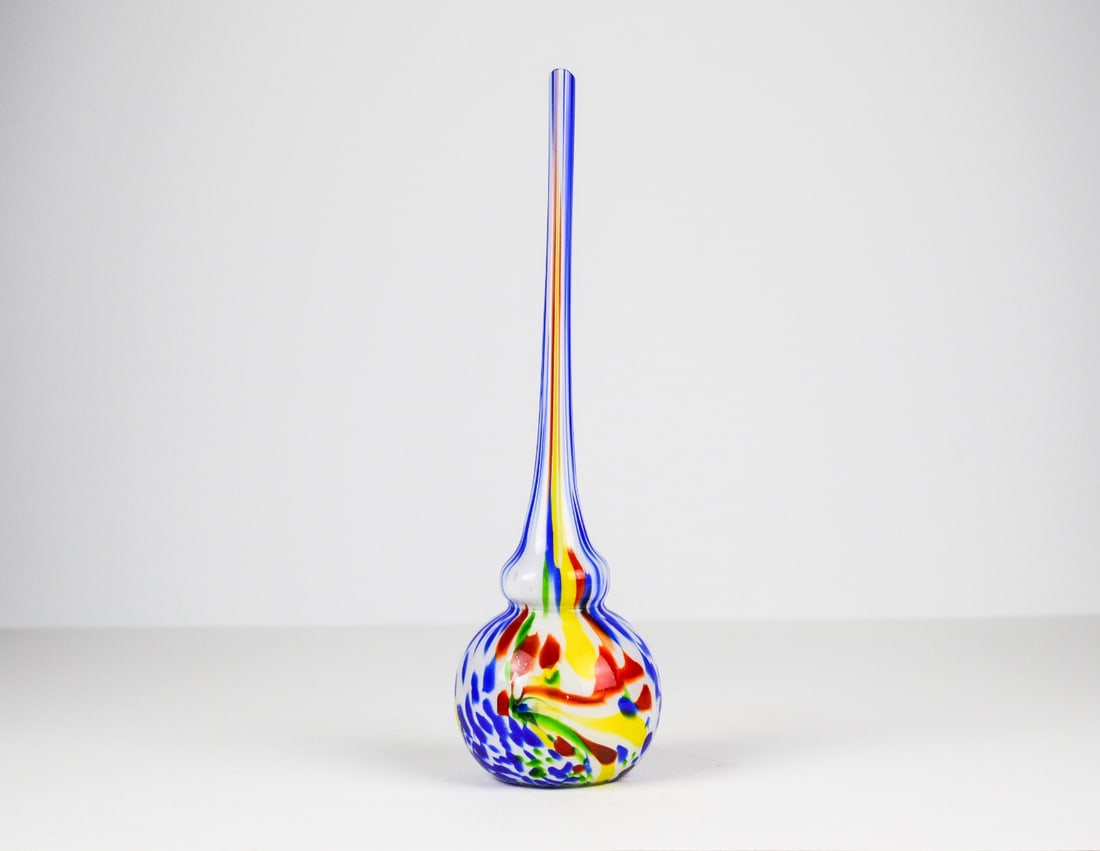 Murano Design Vintage Vase Solifleur Multi-color: Artist: Murano Title: Murano Multi-color Vase Technique: Glass on Glass size: 30 x 9 cm. (11,8 x 3,55 inch) Framed: Not framed More Information Beautiful Murano Design