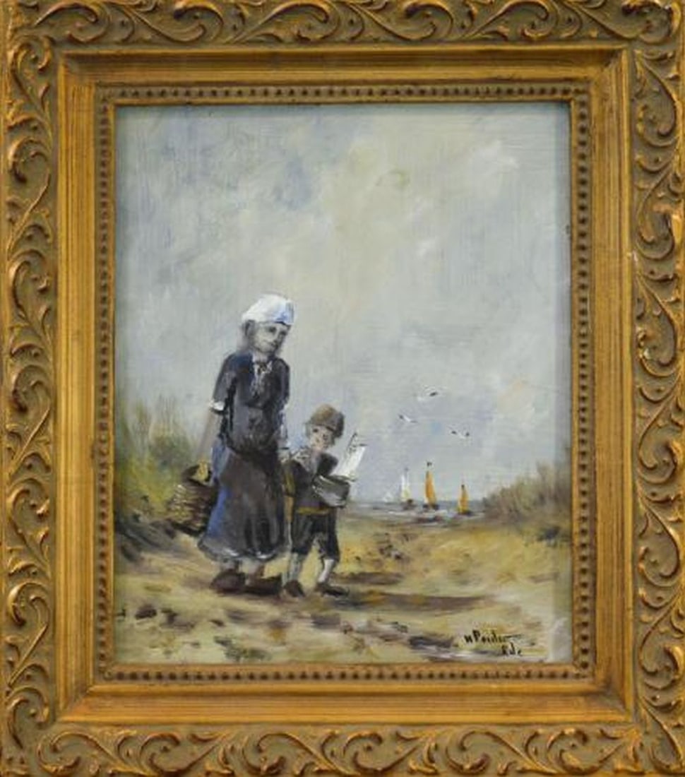 Poeder, Henk - Oil Painting: Artist: Poeder, Henk Title: Naar het strand Technique: Oil painting on Panel size: 37 x 32 cm. (14,55 x 12,6 inch) More Information Handsigned. Dutch painter, Dutch school. Henk Poeder is a Dutch