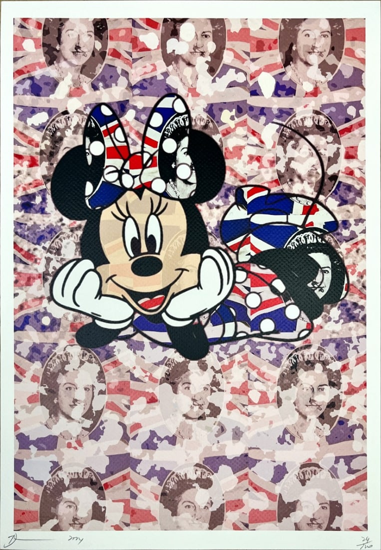 Death NYC - Queen Minnie Mouse - Hand signed: Artist: Death NYC Title: Queen Minnie Mouse Technique: Graffiti Pop Art Print on Fine art 300 gsm paper size: 45 x 32 cm. (17,7 x 12,6 inch) Framed: Not framed More Information Hand signature by the