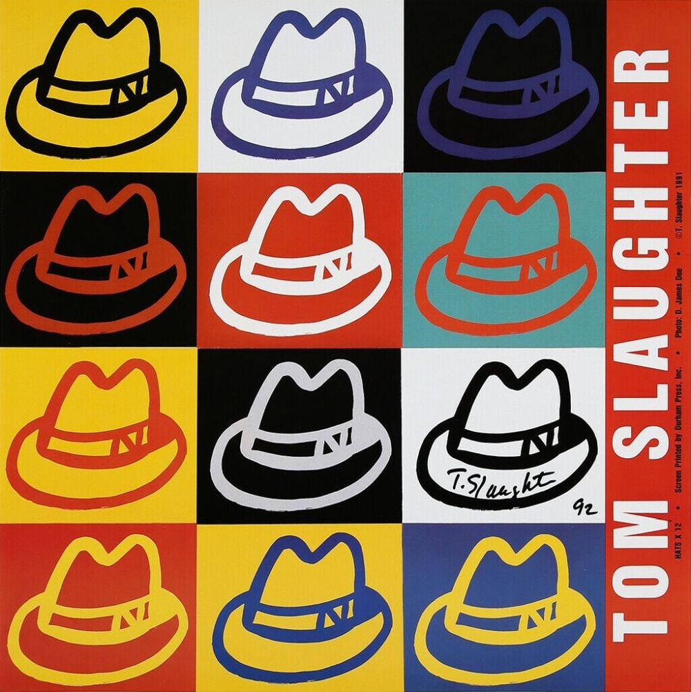 Slaughter, Tom - Color offsetLithograph.: Artist: Slaughter, Tom Title: Hats Technique: Offset lithograph on Smooth paper size: 52 x 52 cm. (20,45 x 20,45 inch) Framed: Not framed More Information Handsigned an