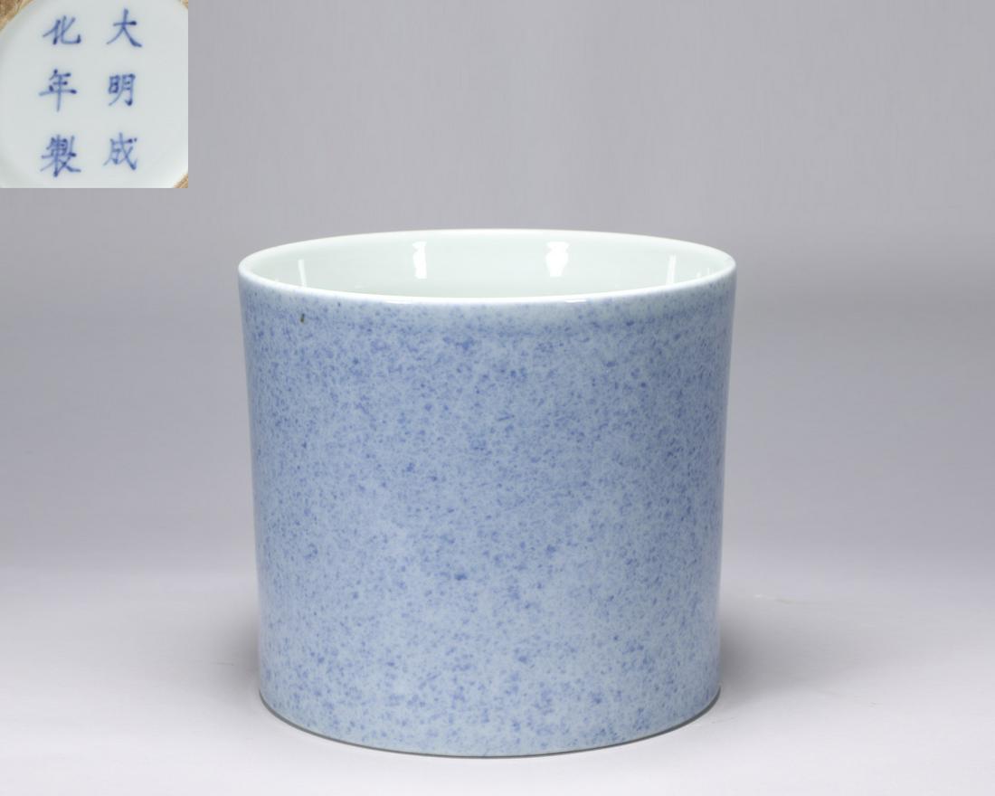 A CHINESE BLUE-GLAZED BRUSHPOT (1 of 6)