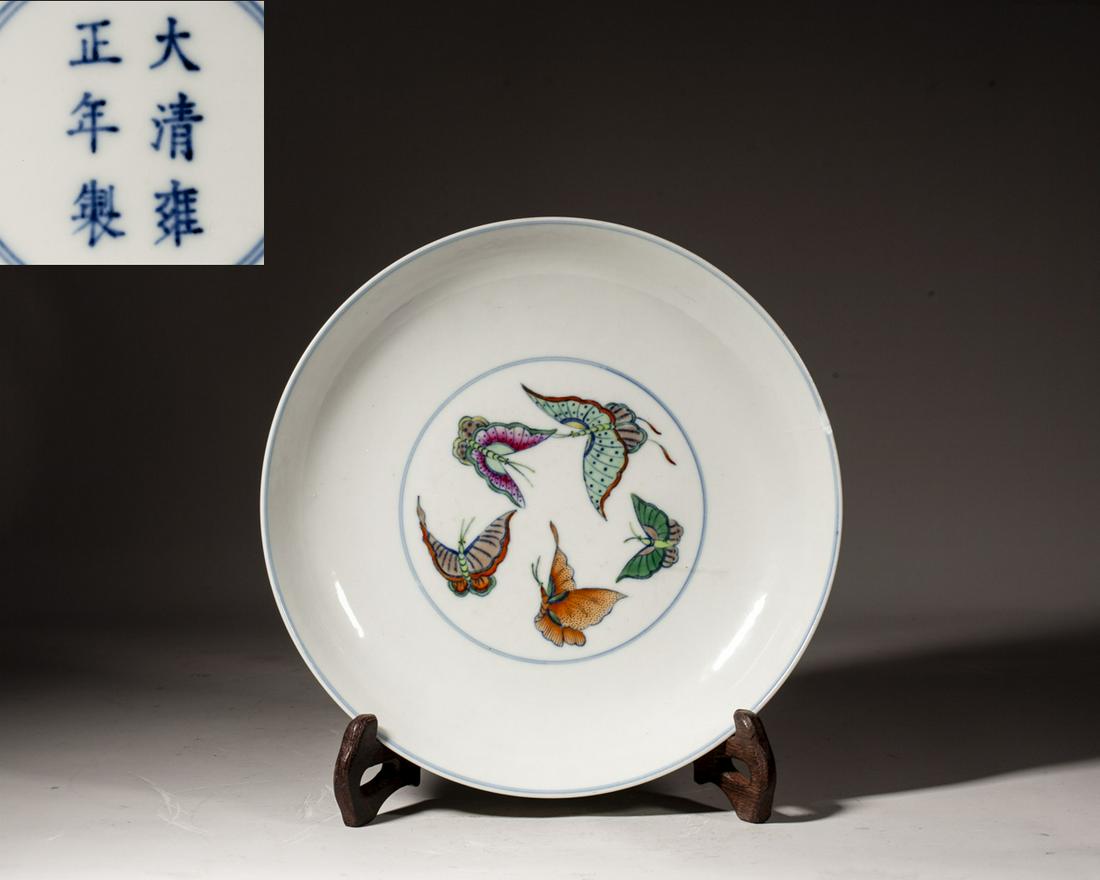 A CHINESE DOUCAI  'BUTTERFLY' DISH, MARK AND PERIOD OF YONGZHENG (1 of 8)