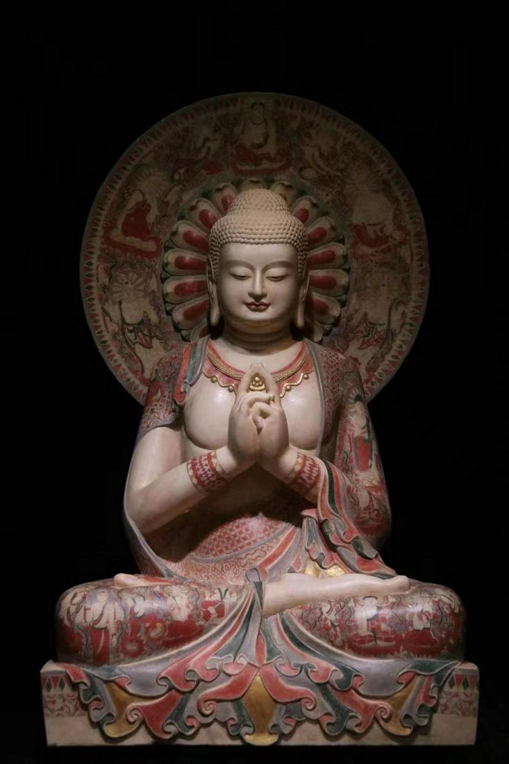 A CHINESE PAINTED MARBLE FIGURE OF BODHISATTVA, TANG DYNASTY (1 of 9)