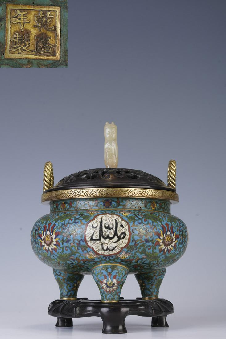 A CHINESE CLOISONNE ENAMEL TRIPOD CENSER, QING DYNASTY (1 of 9)