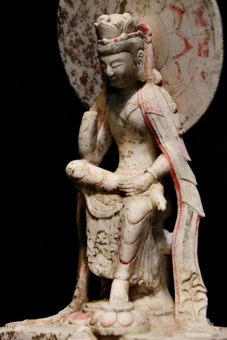 A CHINESE MARBLE FIGURE OF BODHISATTVA, TANG DYNASTY (1 of 8)