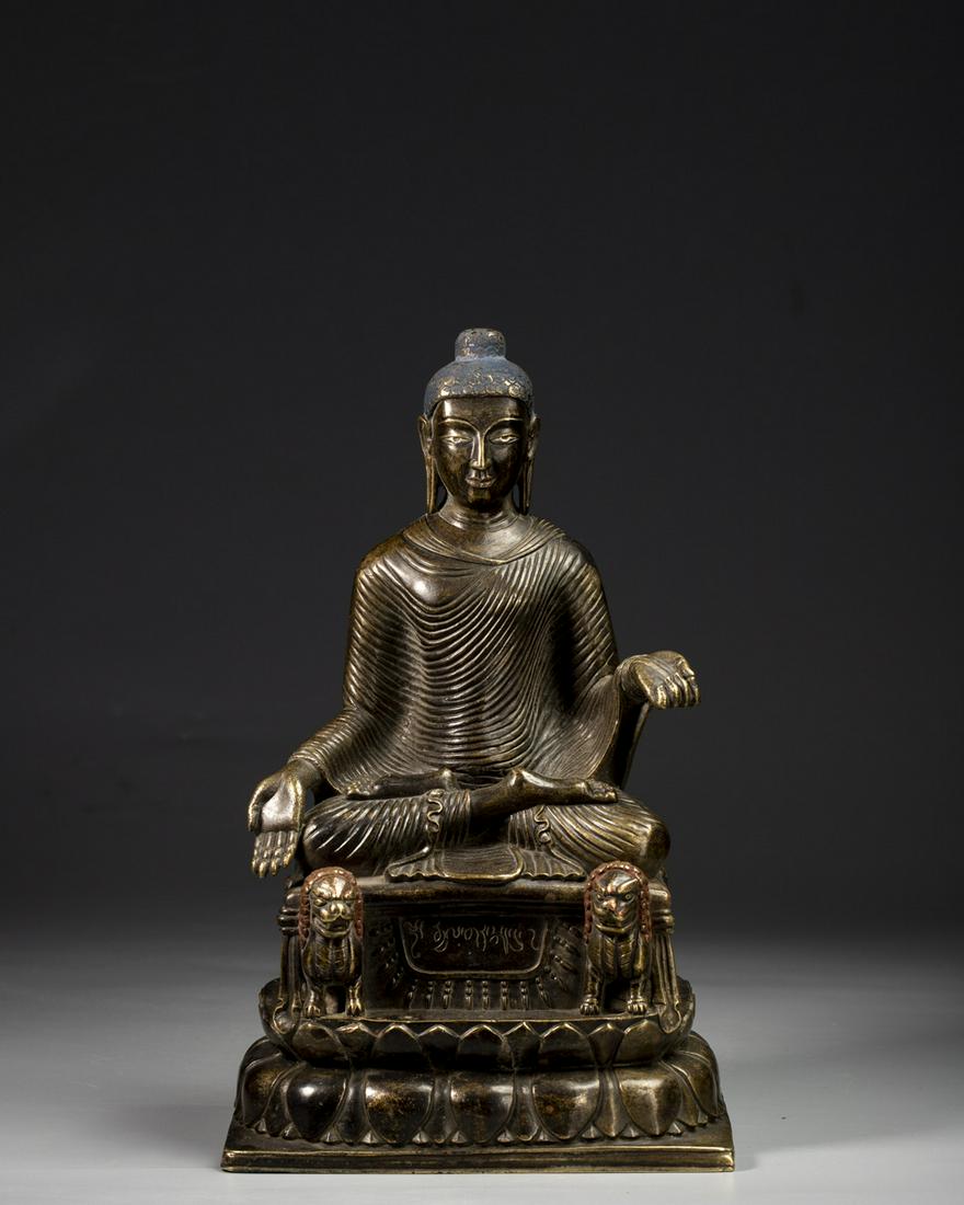 A SWAT VALLEY SILVER-INLAID COPPER ALLOY FIGURE OF SHAKYAMUNI (1 of 11)