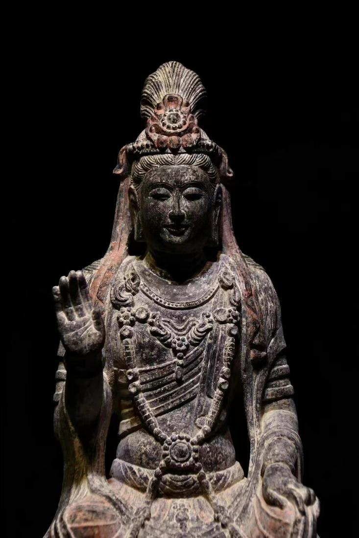 A QINGZHOU STONE FIGURE OF GUANYIN, SUI DYNASTY (1 of 9)
