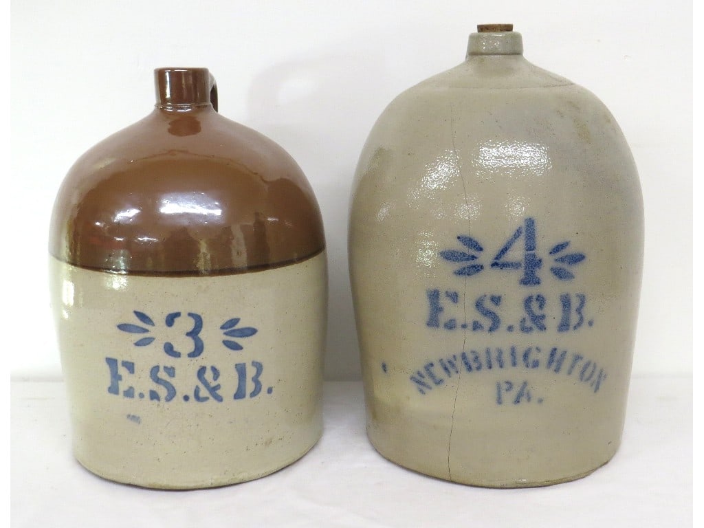 (2) Pennsylvania Stencil Jugs ES & B Newbrighton, PA (1 of 9)