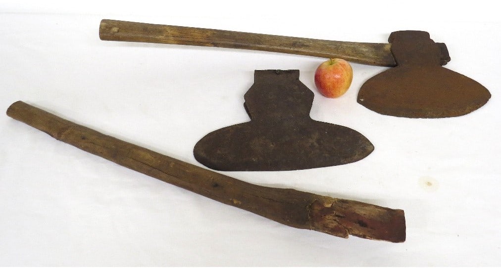 2 Early Blacksmith Forged Beam Axes 1 Signed Mid-19th c (1 of 12)