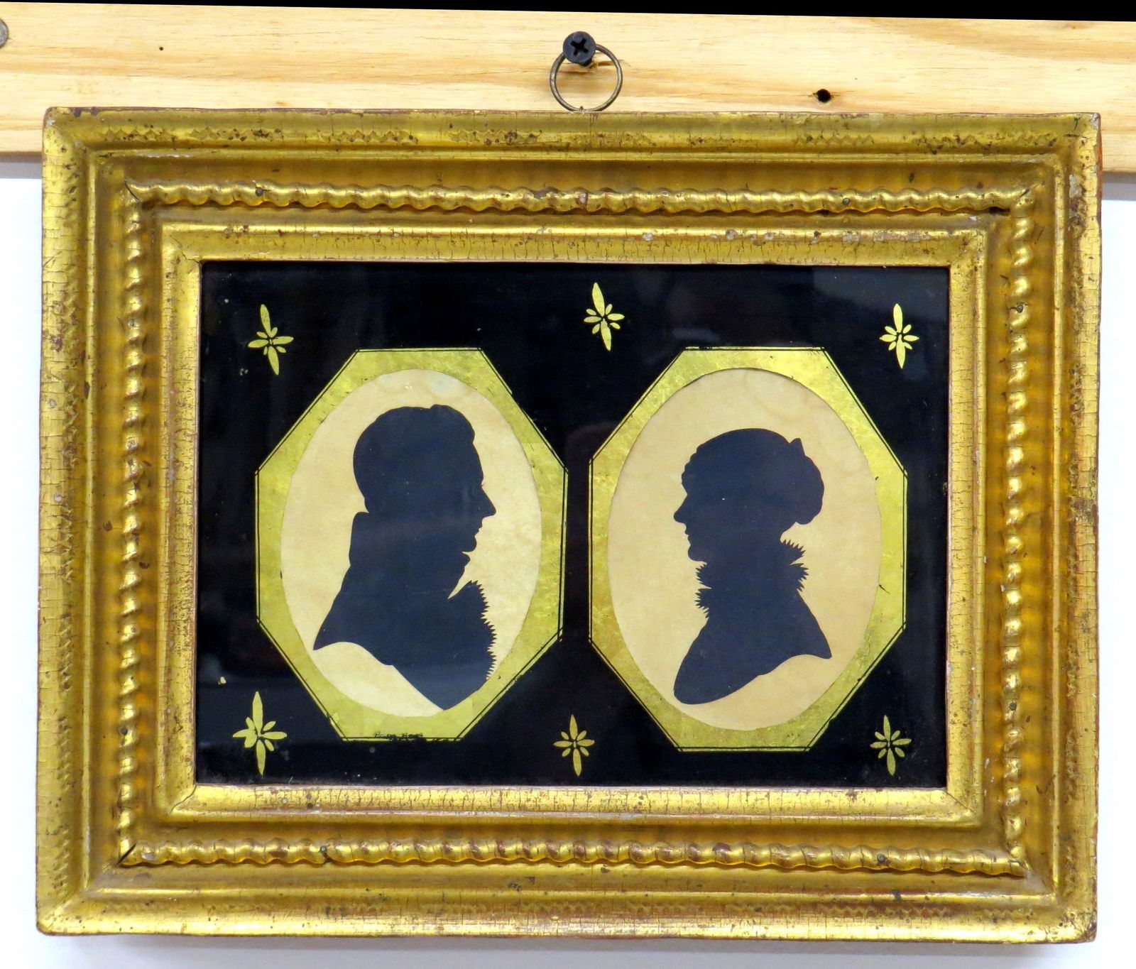 Early 19th C. Hollow Cut Silhouette Husband & Wife in Yellow Gold Frame (1 of 3)