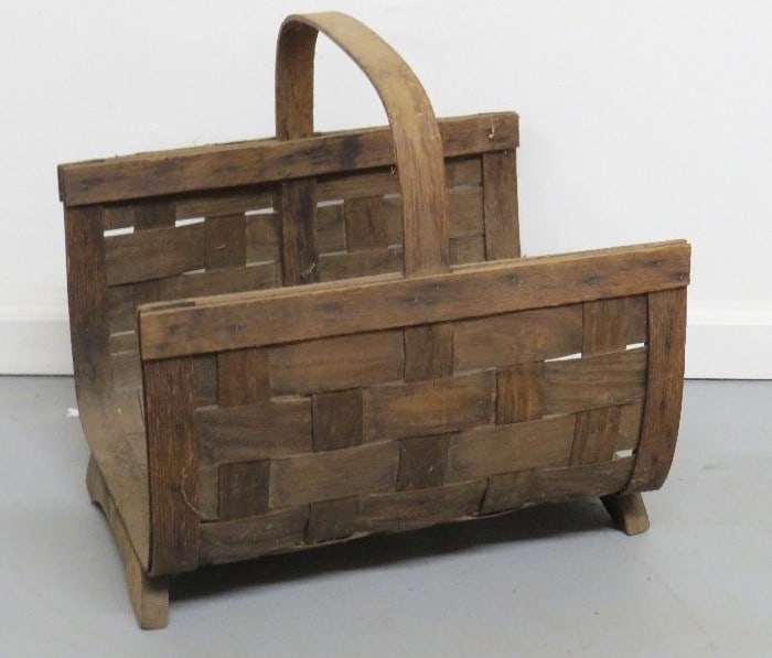 Arts & Crafts Splint Oak Footed Log Carrier (1 of 4)