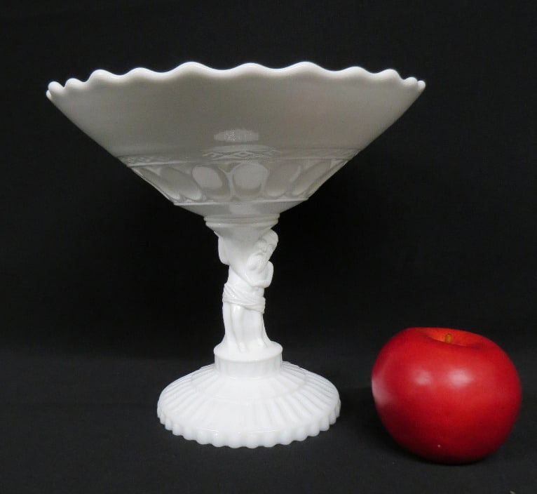 Atterbury Atlas Milk Glass Figural Compote c.1885 (1 of 5)